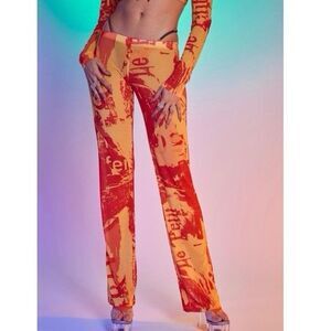 Jaded London Print Pants Size 4 Y2K Mesh Graphic Trousers Festival